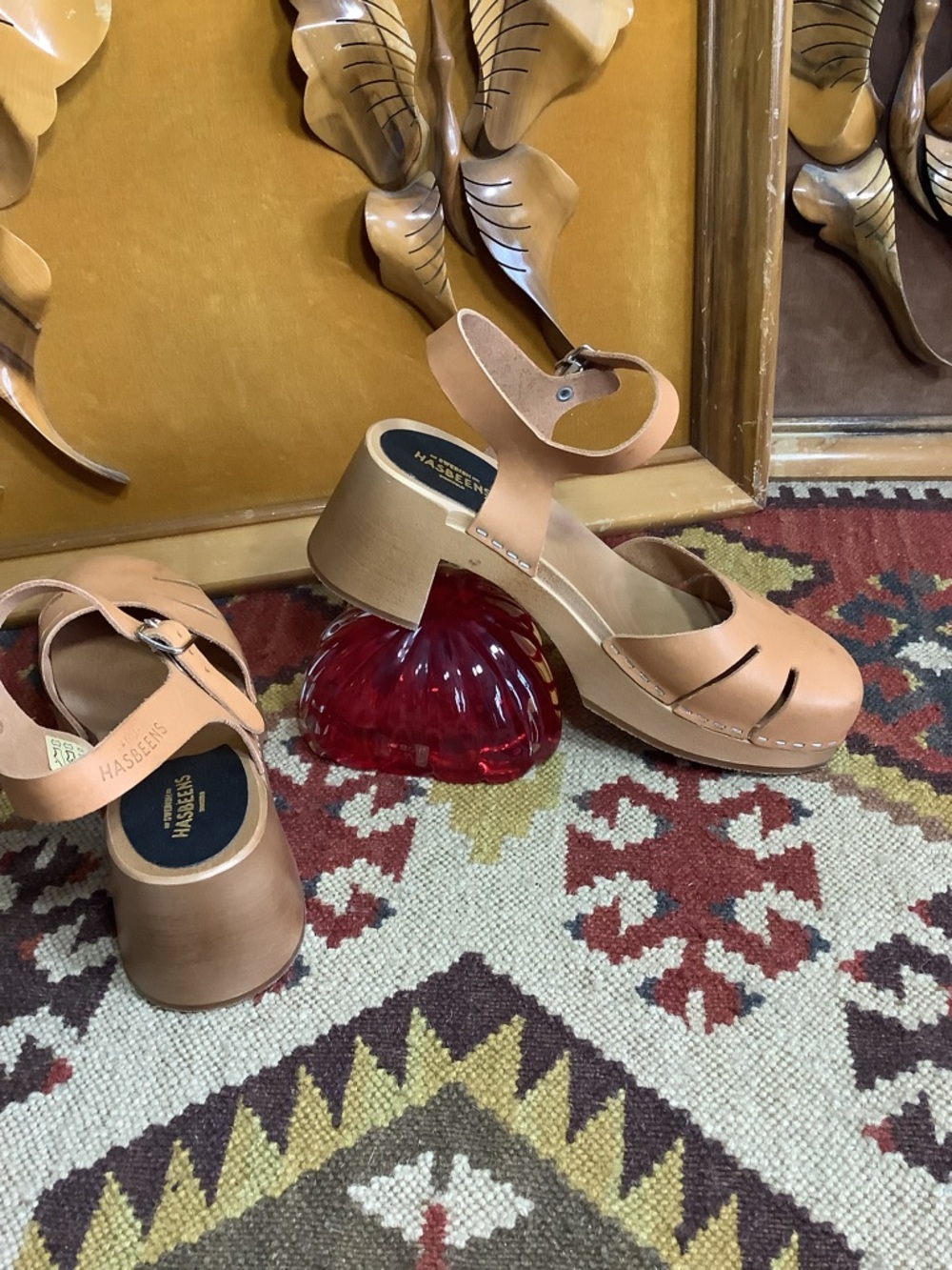 Swedish Hasbeens Baskemolla High Nude Leather Mary Jane Clogs New NWOT Size 39 - Picture 4 of 5
